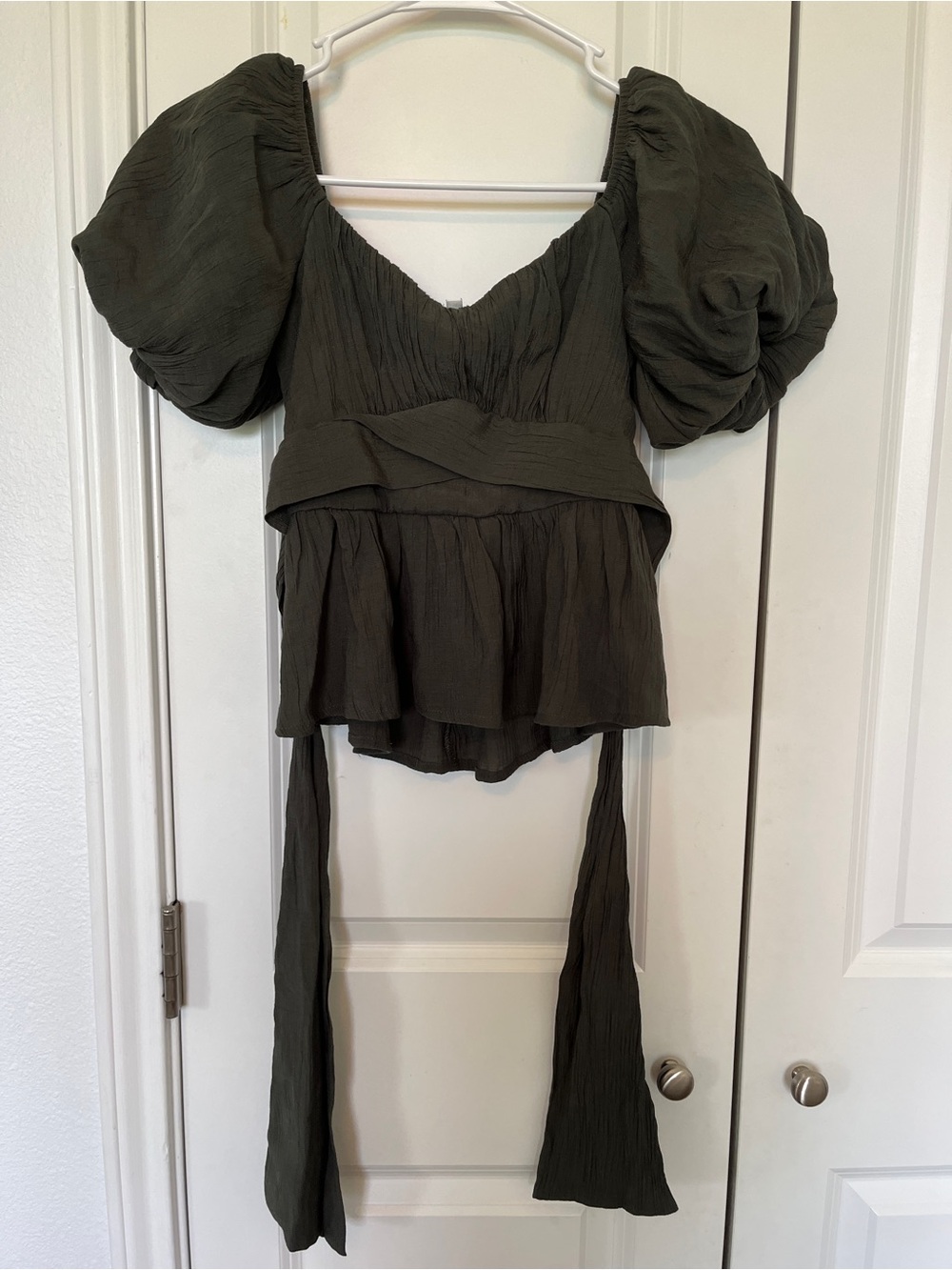 Francesca's Collections Olive Smocked V-Neck Top